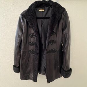 Brandon Thomas Black Leather Jacket with Faux Fur